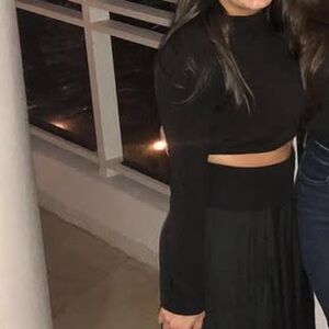 Blue Blush black long sleeve crop top